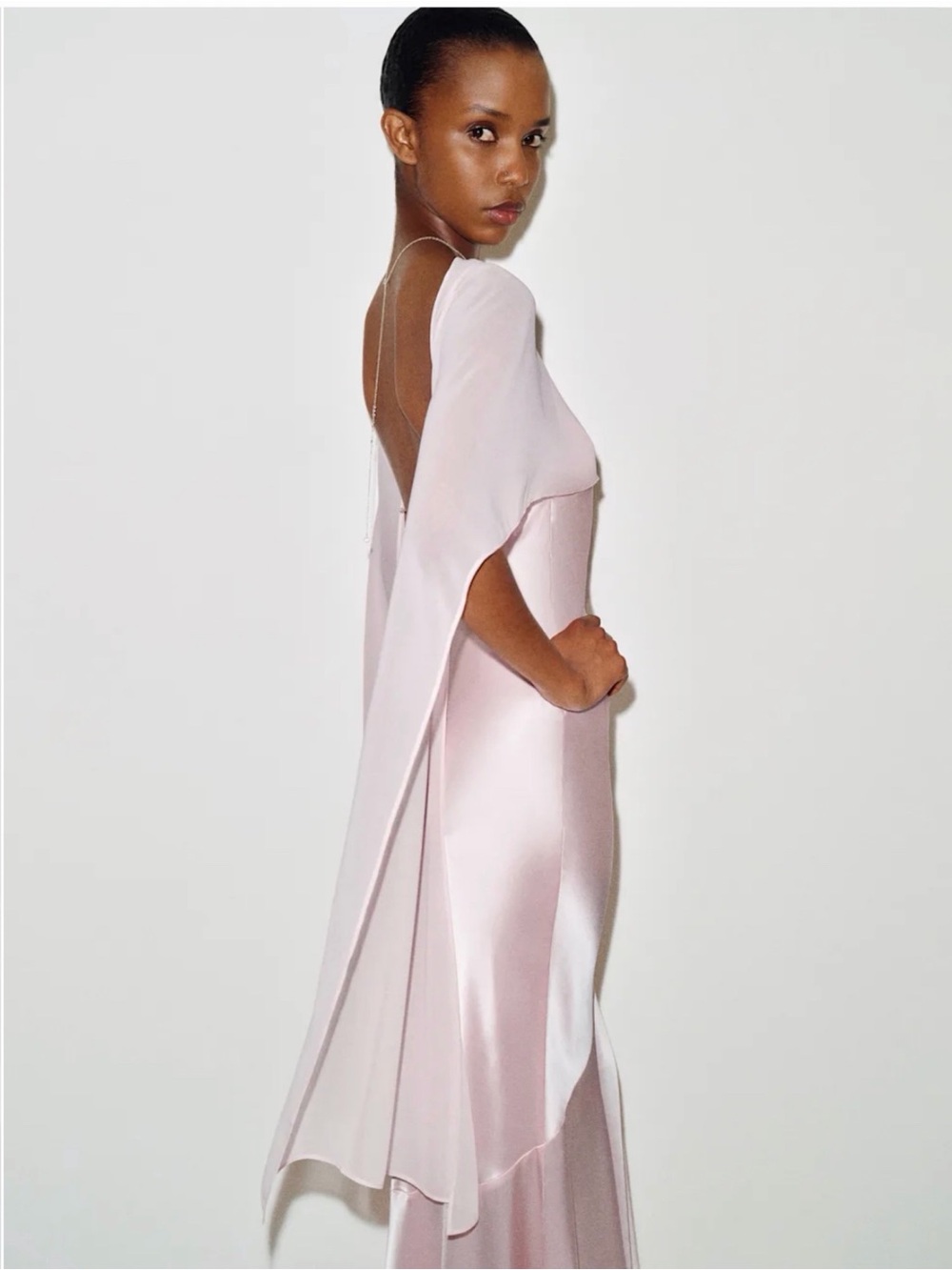 NWT Reformation Tiffani Long Silk Dress with Cape Cherry Blossom Pink US 4 UK 8 - Picture 2 of 14